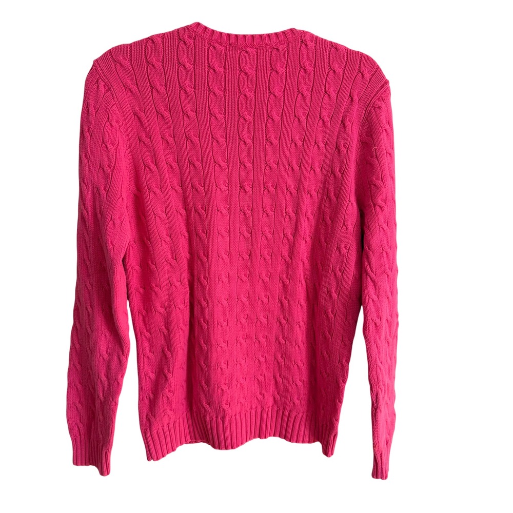Ralph Lauren Hot Pink Cable Knit Sweater XL Pony Logo Preppy Y2K Academia - Picture 3 of 5